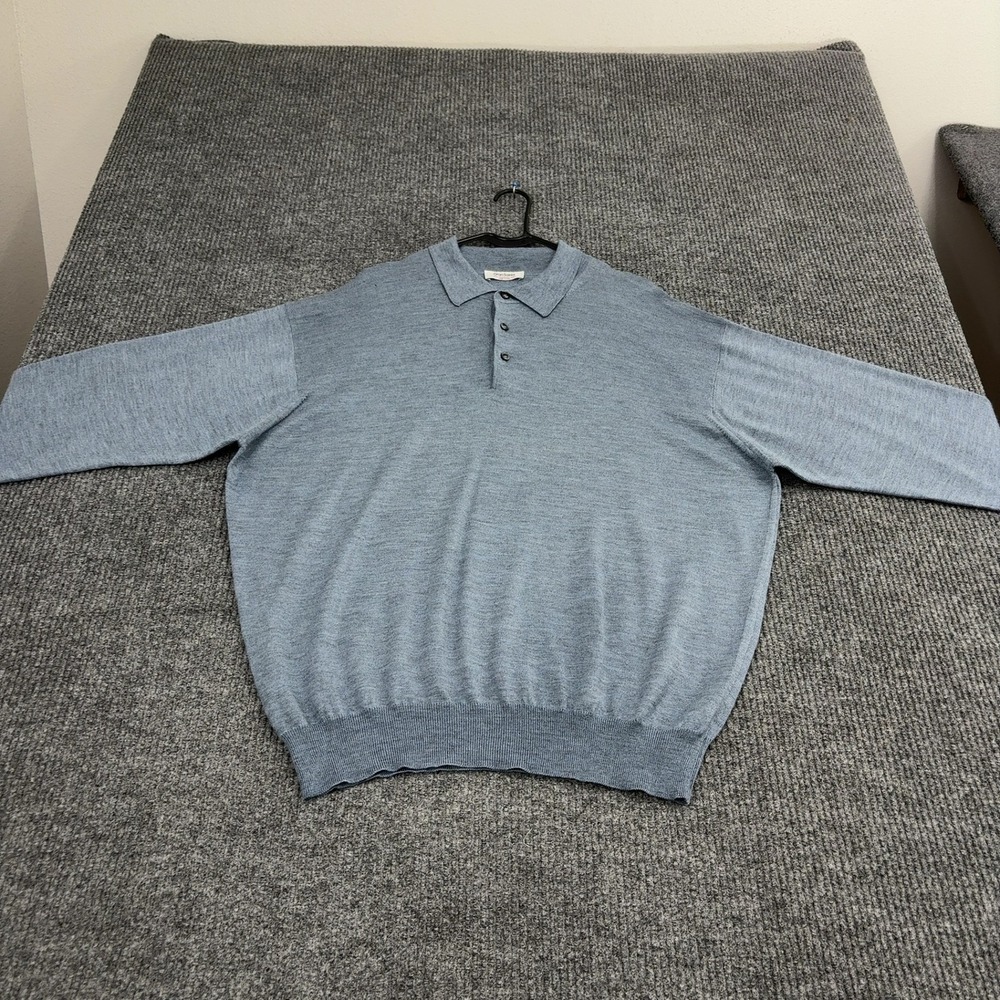 Gran Sasso Sweater Mens 26x29.5 Blue Wool Silk Cashmere Polo Long Sleeve Luxury
